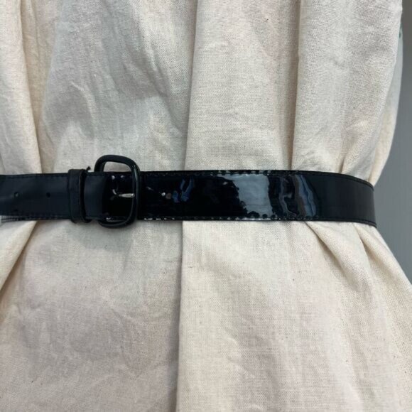 Vintage Faux Patent Leather Black Shiny Slim Waist Belt 80s Retro Whimsigoth - Picture 15 of 15